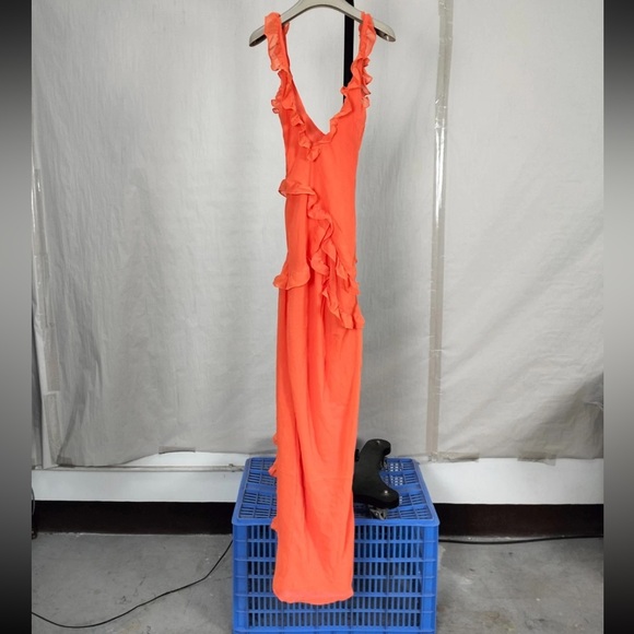 HOUSE OF CB 'Pixie' Flame Orange Ruffle Maxi Dress /Size XS-US 2-4 - Picture 5 of 8